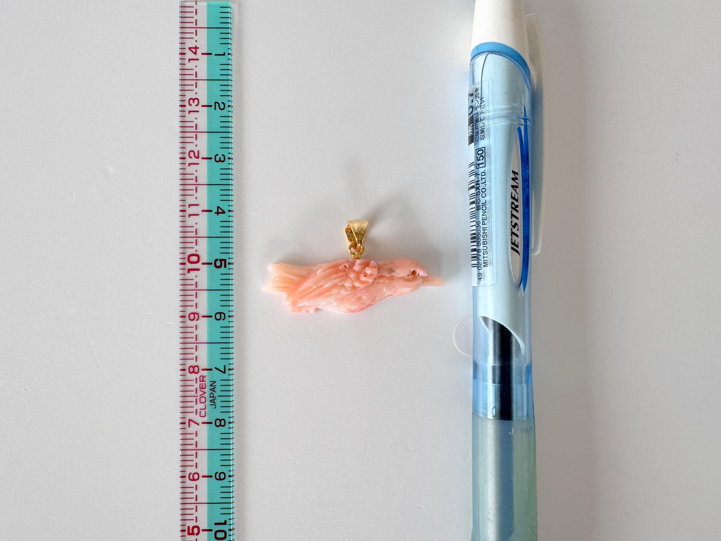 Carved Coral Bird Pendant Natural Jewelry, Pink Deep Sea Coral (35x10.4mm, Gold-plated Silver Bail, Hand Carved)
