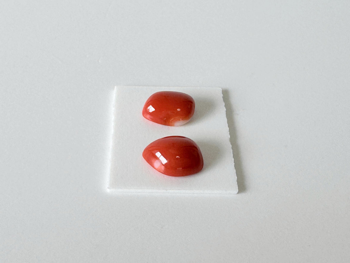 Momo Coral, Japanese Orange Cabochon | Loose 2 Pcs | Half-Drilled Back Hole, Flat-Back, 8.6-8.8mm X 7.1-8.1mm