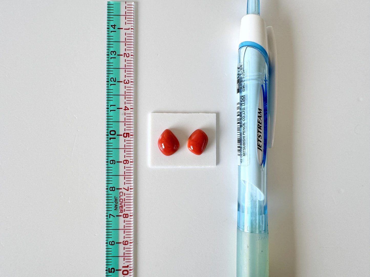 Momo Coral, Japanese Orange Cabochon | Loose 2 Pcs | Half-Drilled Back Hole, Flat-Back, 8.6-8.8mm X 7.1-8.1mm