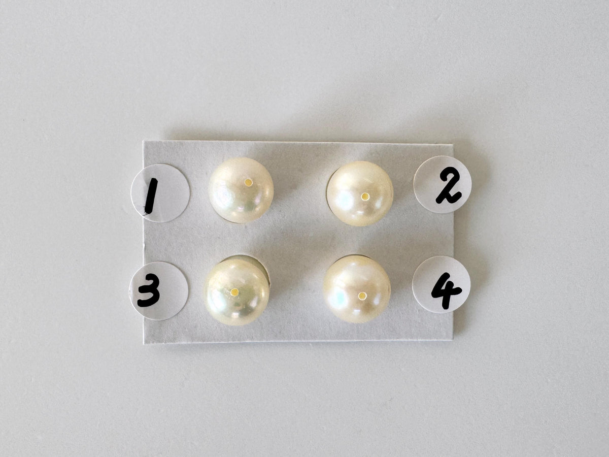 Loose Akoya Pearls Natural Cream Yellow: 8.5-9mm Round Half-Drilled, Saltwater Cultured | Jewelry Supplies, Gift For Pearl Lover | Per Piece