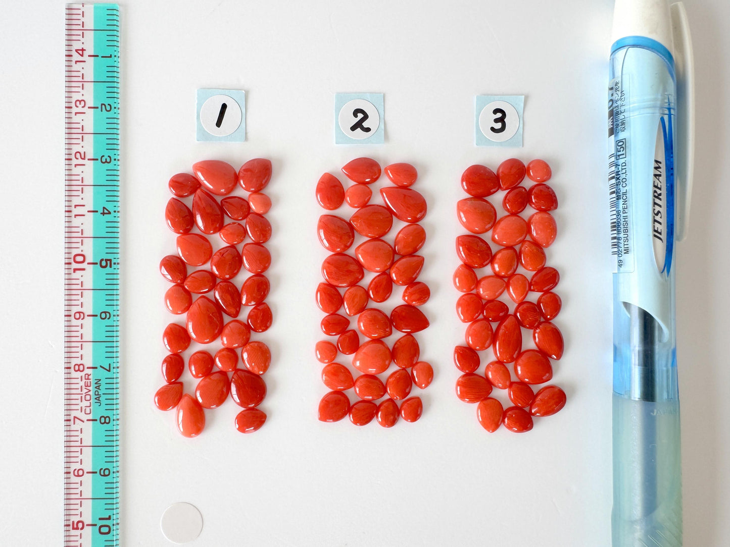 Value-priced, Natural red Mediterranean coral loose Pear shape cabochon for a set of 30pcs, For jewelry making, Natural color