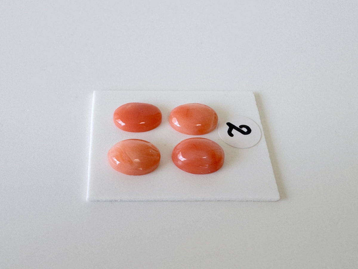 Deep Sea Coral Cabochons: Natural Orange/Pink Oval Gemstones, 9x7mm (4 pcs), Value Priced for Reason of Natural Defects