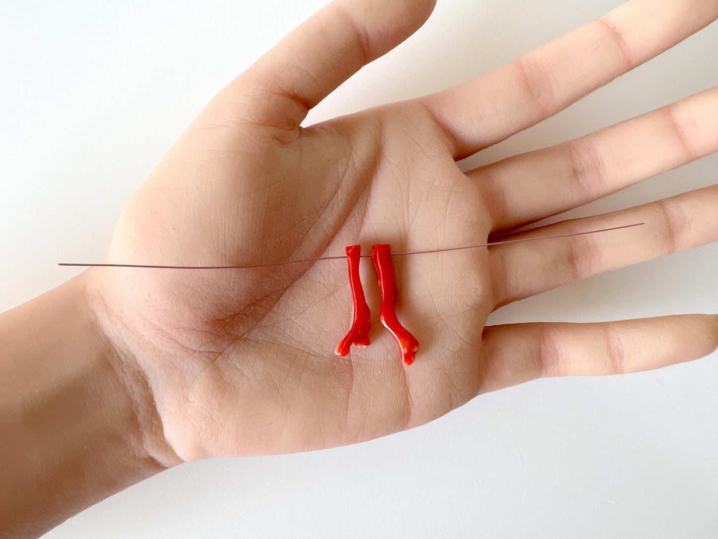 Japanese red(Aka) coral branch set for 2pcs, 25-27mm, side full hole, natural red color coral for jewelry making