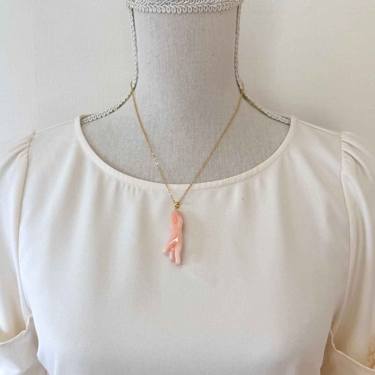Coral Branch Pendant: Natural Pink Orange Deep Sea Coral - Gold-Plated Silver Bail, 48mm Length