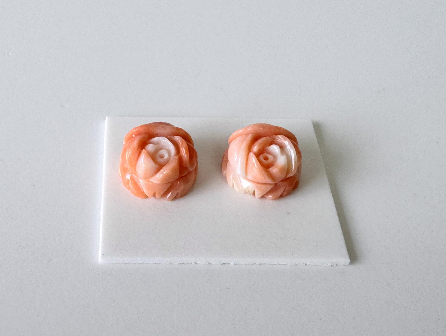 Momo Coral Rose, Japanese Orange Loose Pair | Natural Undyed | 10.5mm Half-Drilled Flat-Back Jewelry Supplies