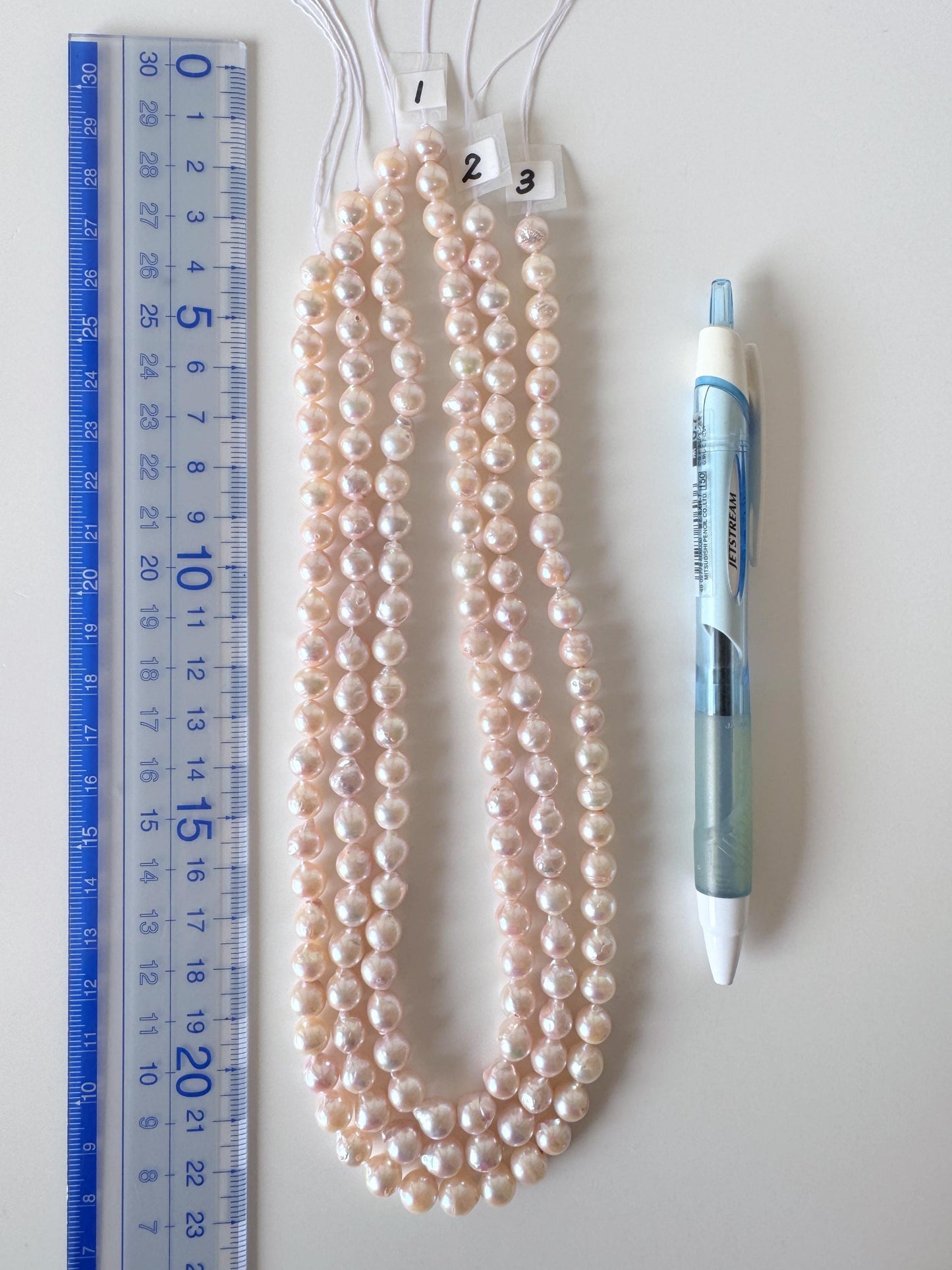 Japanese Akoya Pearl Strand 7-7.5mm Baroque Beads, White Pink Overtone (40cm, Saltwater Cultured)