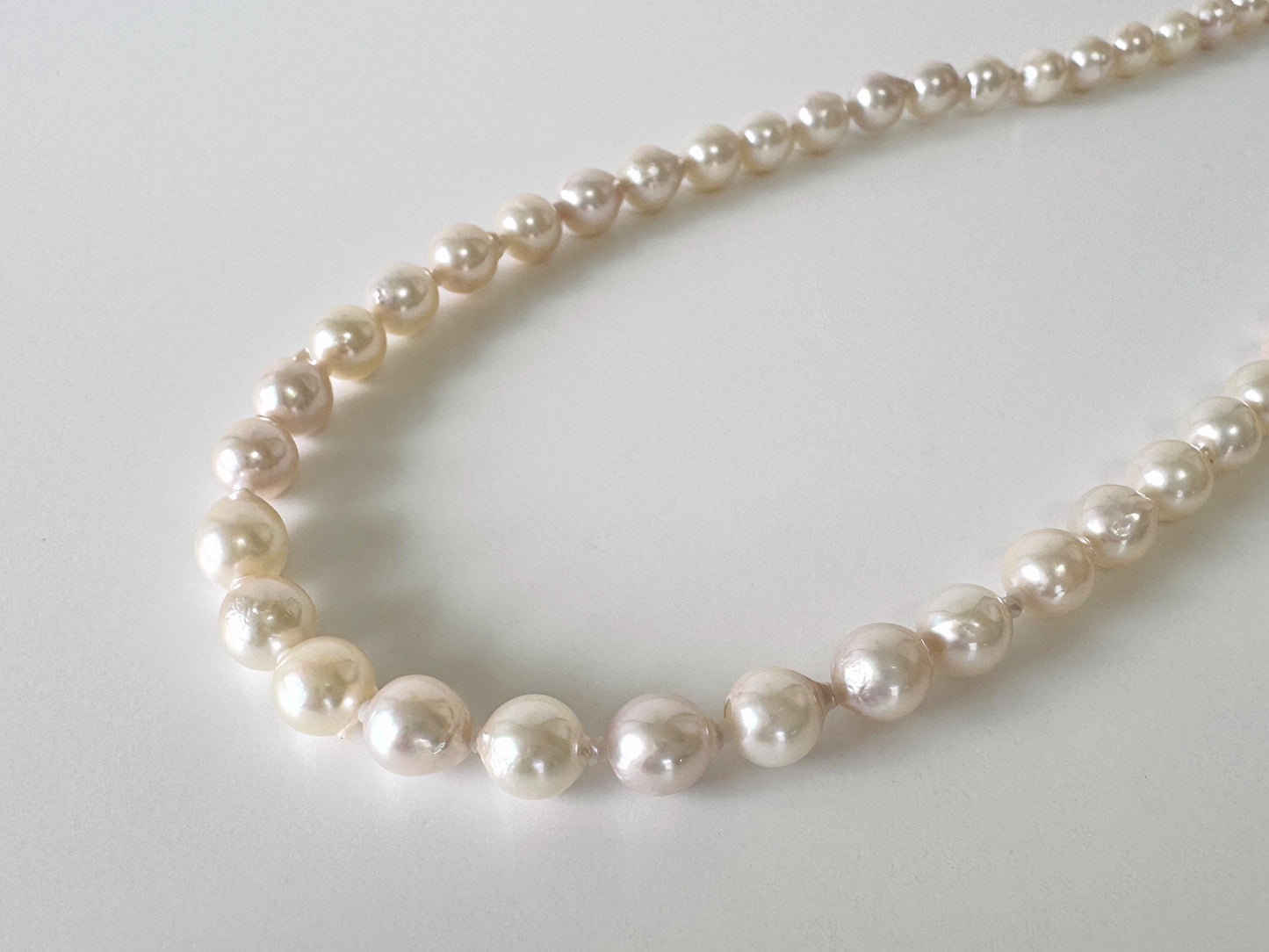 Japanese Akoya Pearl - Baroque Necklace - White Pink Overtone, 7-7.5mm Cultured Pearls, Silver Clasp, 45cm