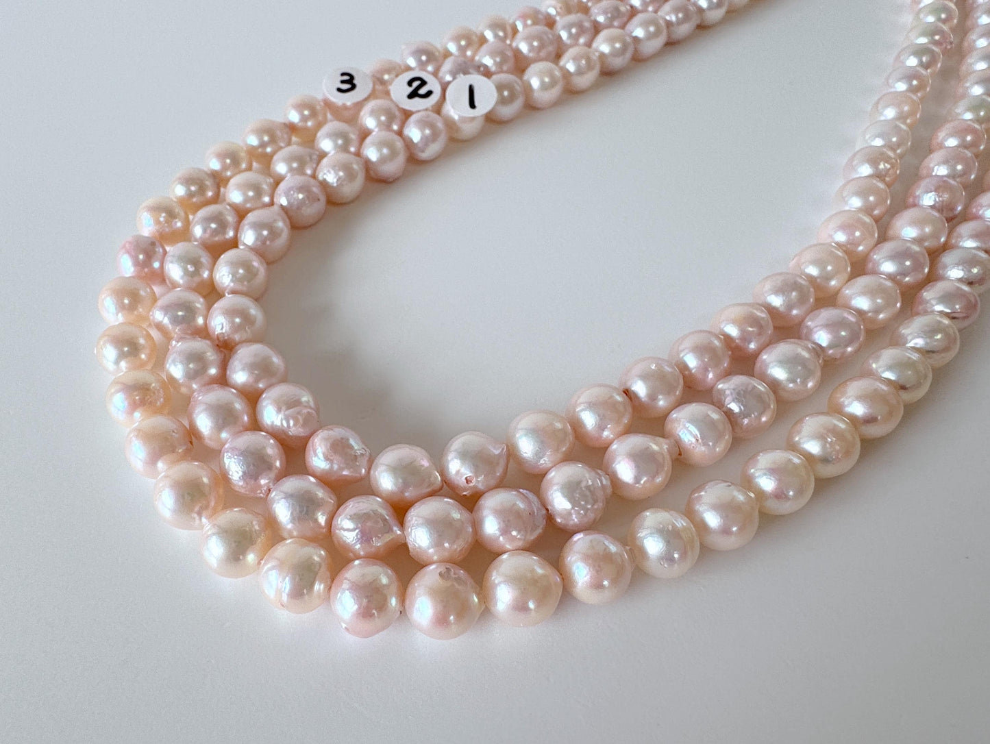 Japanese Akoya Pearl Strand 7-7.5mm Baroque Beads, White Pink Overtone (40cm, Saltwater Cultured)