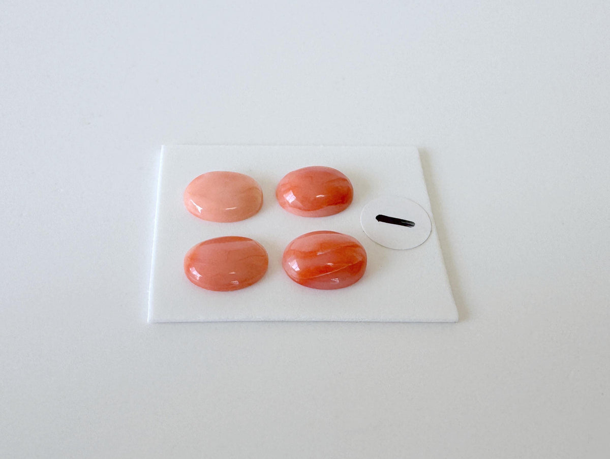 Deep Sea Coral Cabochons: Natural Orange/Pink Oval Gemstones, 9x7mm (4 pcs), Value Priced for Reason of Natural Defects