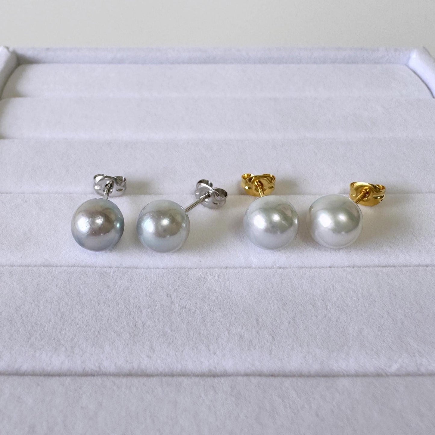 Japanese Akoya Pearl Stud Earrings, Natural Blue/Silver (7-7.5mm, Silver925 Posts, Saltwater Cultured)