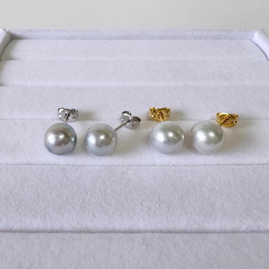 Japanese Akoya Pearl Stud Earrings, Natural Blue/Silver (7-7.5mm, Silver925 Posts, Saltwater Cultured)