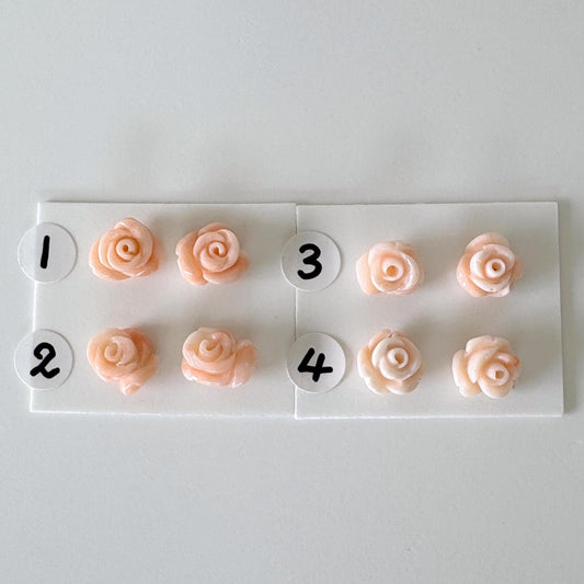 Natural Deep Sea Coral Rose Carvings 7-9mm, Pink/Orange Roses, Natural color, Price per Pair, For Studs and Earrings, For Jewelry Making