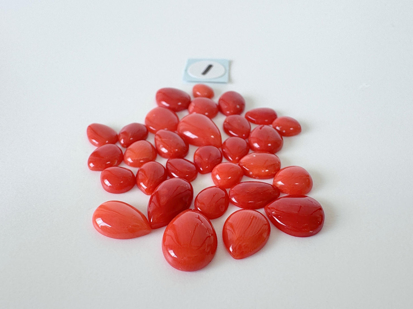 Value-priced, Natural red Mediterranean coral loose Pear shape cabochon for a set of 30pcs, For jewelry making, Natural color