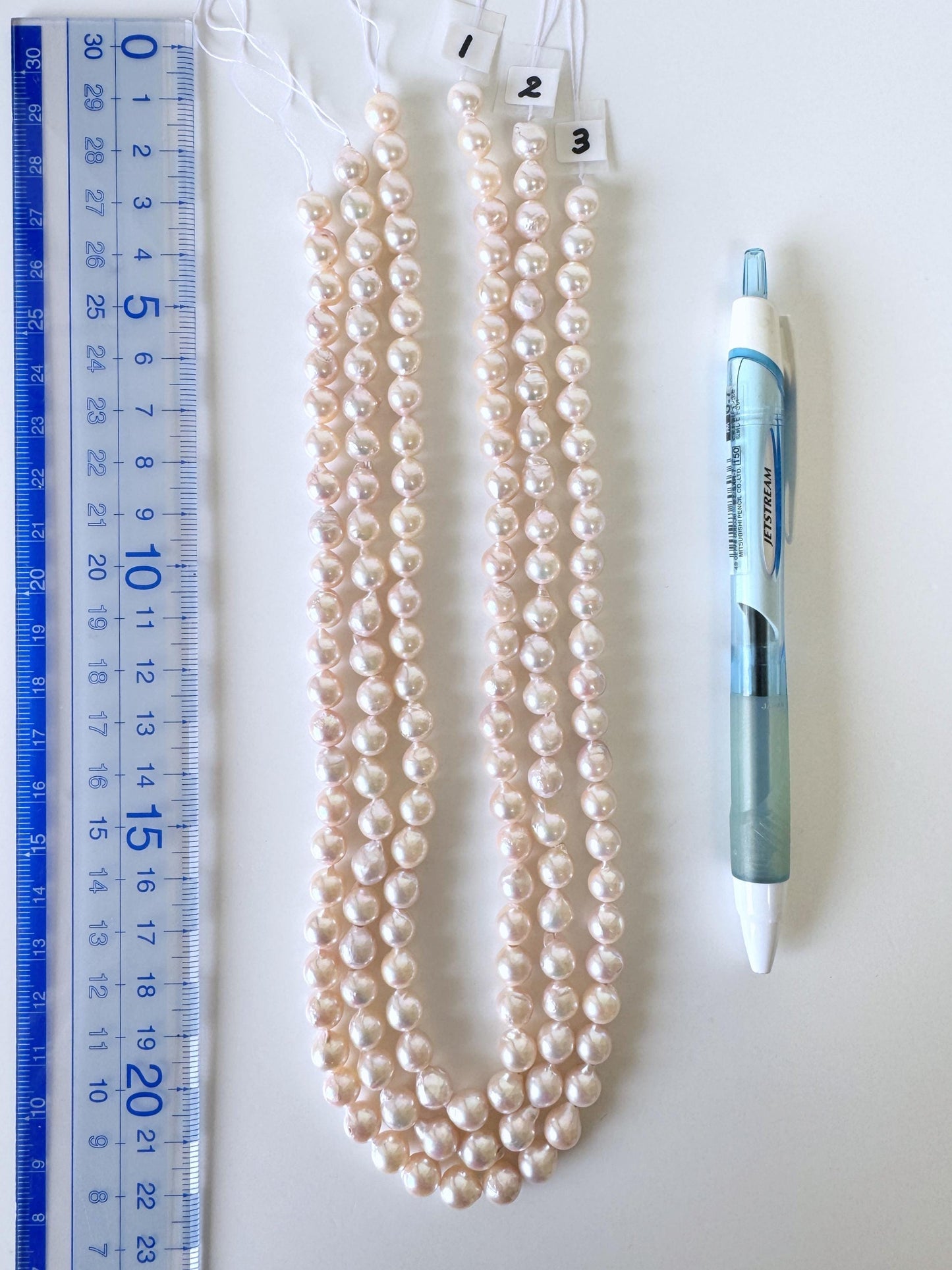 Japanese Akoya Pearl Strand 7-7.5mm Baroque Beads, White Pink Overtone (40cm + 2pcs, Saltwater Cultured)