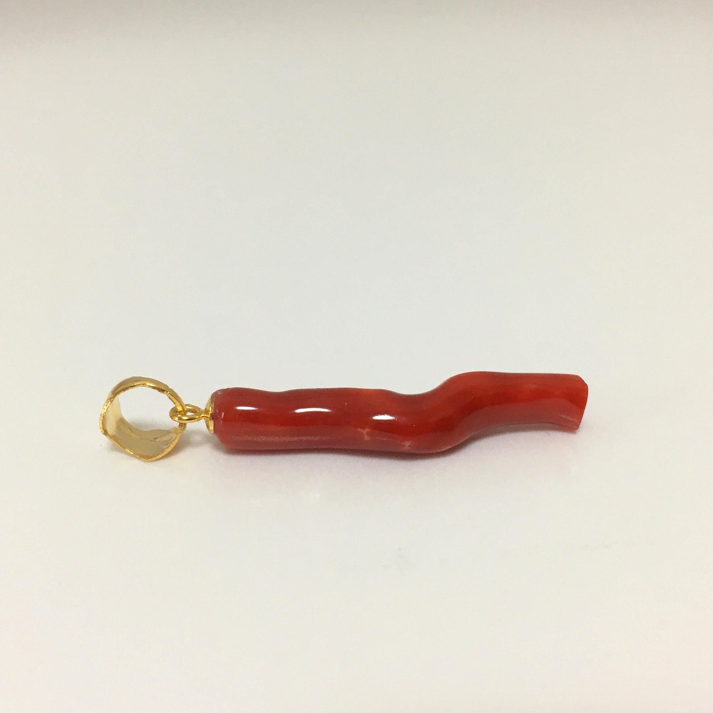 Natural  Red (Aka) Coral Branch Pendant, Oxblood, Natural Color Japanese Coral, Length 27mm, Silver bail (gold plated)