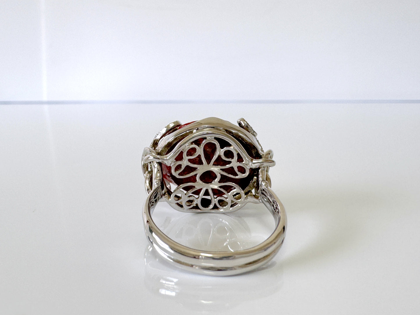 Natural sponge coral rose silver ring,  size is Jp 17, US 8.5, UK Q, IT 57