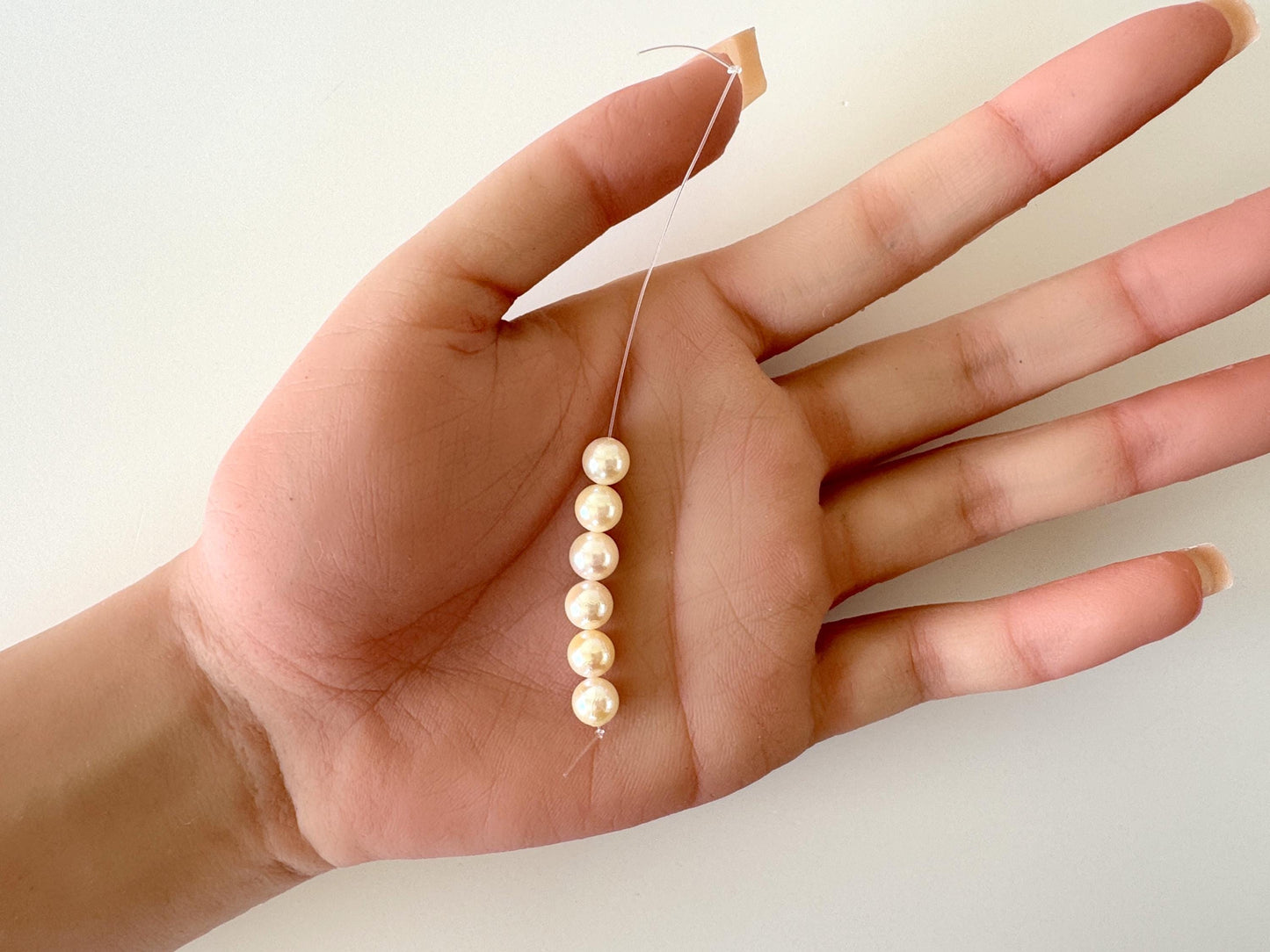 Japanese Cream White/Off-white Akoya Pearl Beads, 6.5-7mm, Mini Strand, Short Strand, 6 Pieces, Genuine Akoya Pearl, Cultured in Sea Water