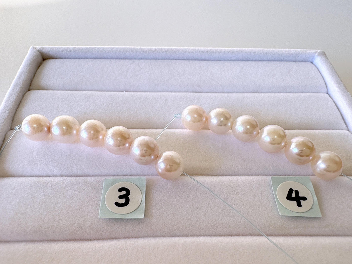 Akoya Pearl Beads Japanese Cultured, White Pink Overtone (Round 6.5-7mm, Saltwater, Mini Strand, 6 Pieces)