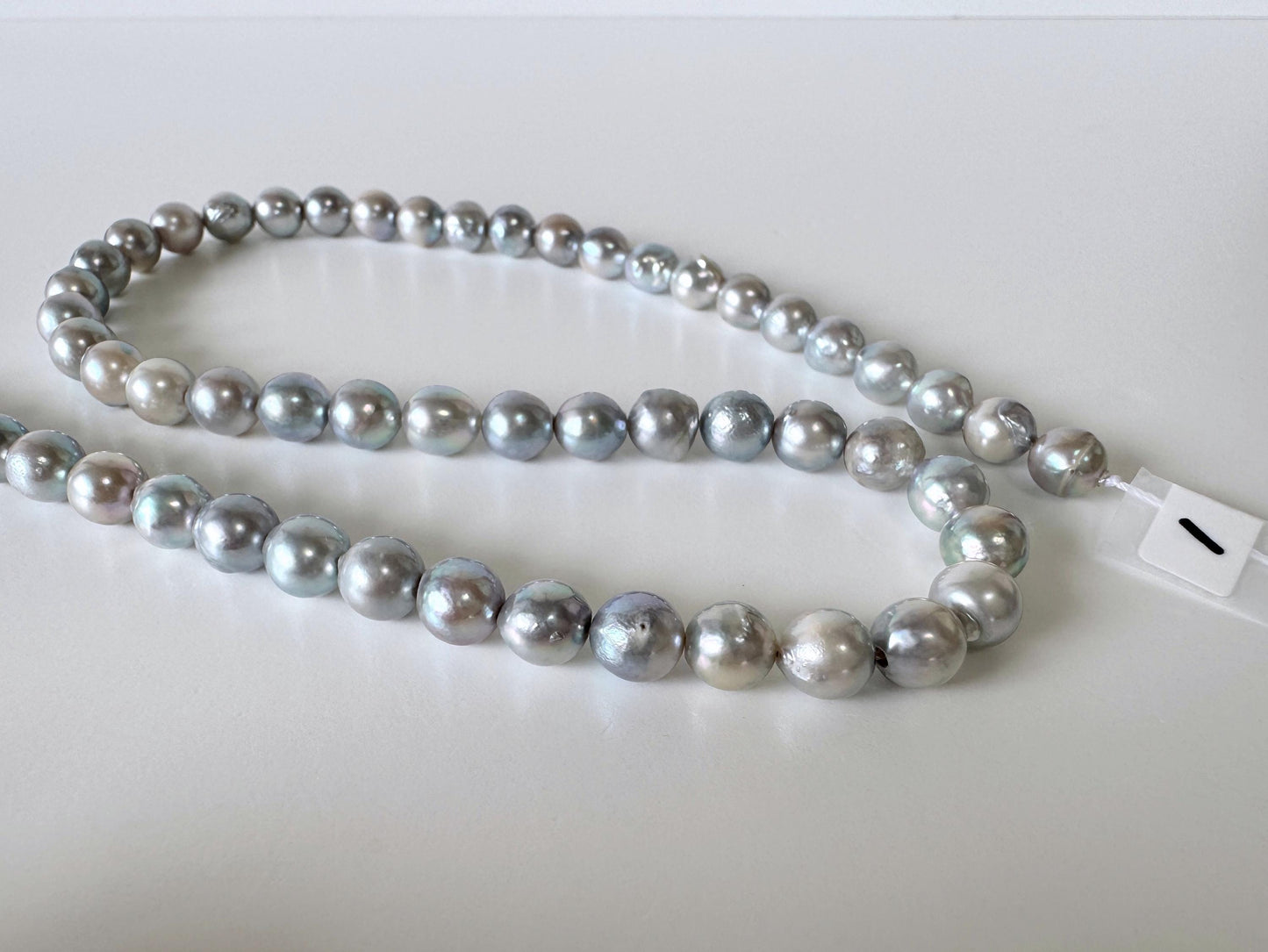 Japanese Akoya Pearl Strand - Cultured Semi-Round Beads - Natural Blue Silver Color, 7-7.5mm Size, Full 40cm Length + Additional 4 pcs