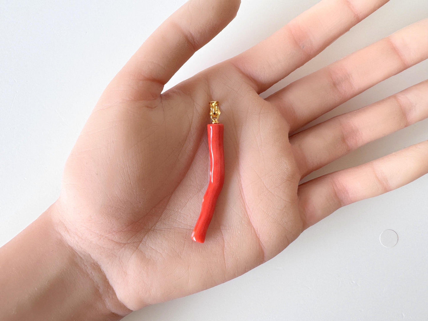 Momo Coral Branch Pendant: Vermilion Orange Coral - Natural Japanese, Silver Gold-Plated Bail, 44mm Length