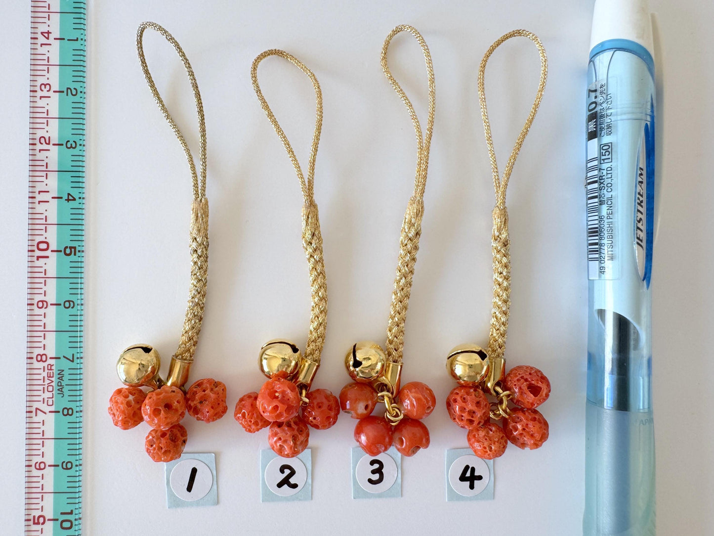 Lucky charm, Natural Aka (red) coral key strap, Netsuke strap, Natural color precious coral