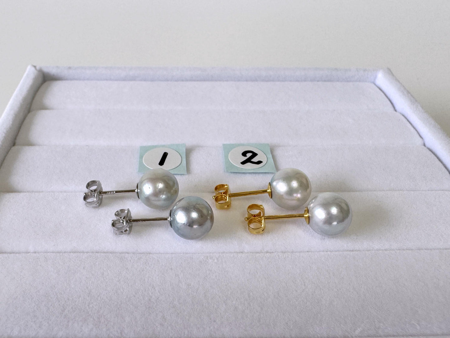 Japanese Akoya Pearl Stud Earrings, Natural Blue/Silver (7-7.5mm, Silver925 Posts, Saltwater Cultured)