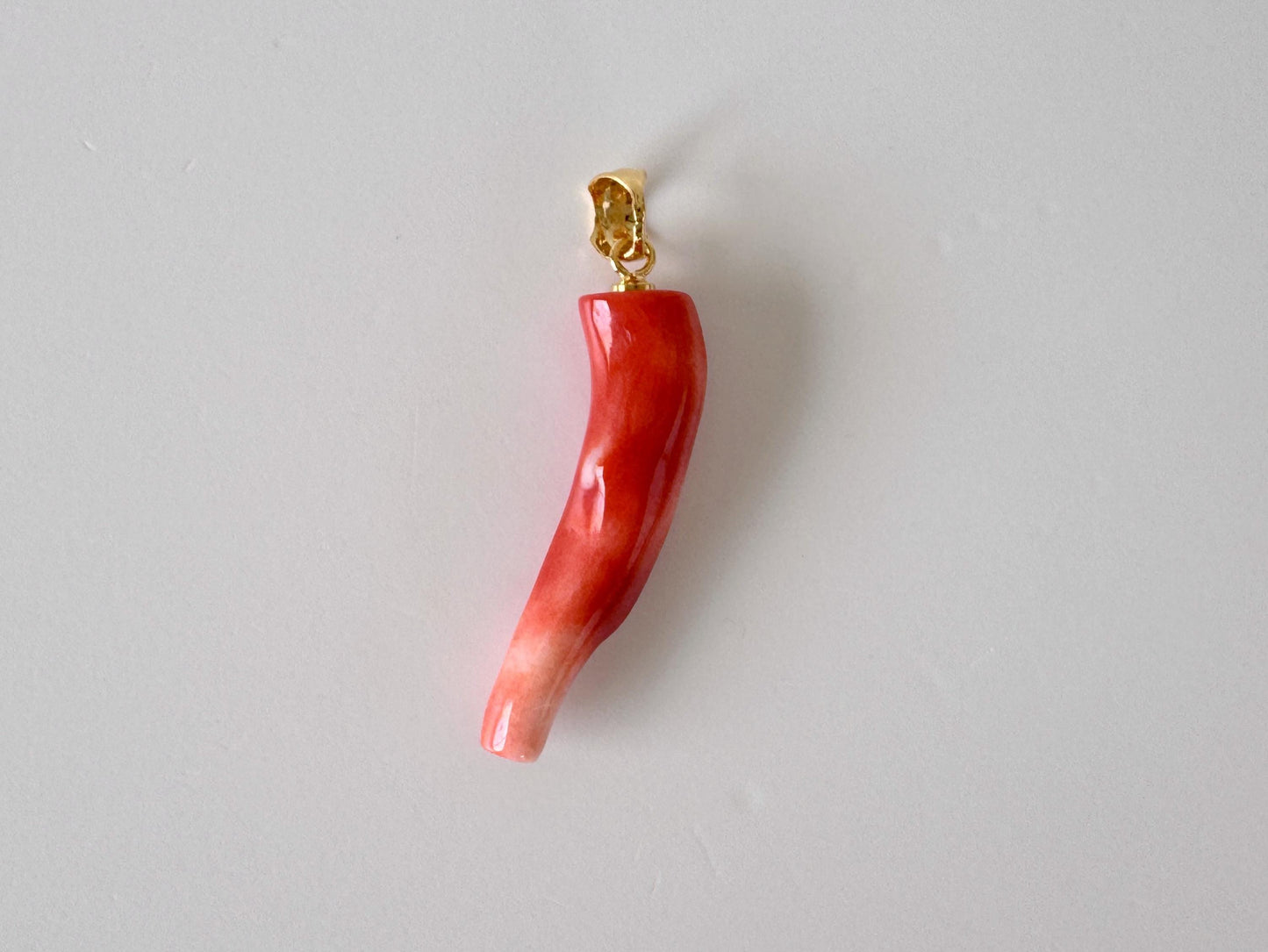 Momo Coral Branch Pendant Natural, Japanese Orange Coral (30mm, Silver Gold-Plated Bail, Genuine Jewelry)