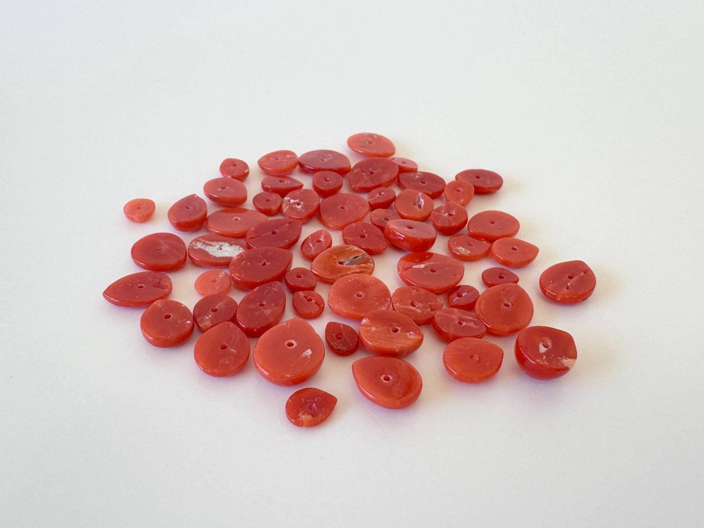 Red Mediterranean Coral Cabochons - Pear Shape Loose Stones - Natural Color, Jewelry Crafting, 57pcs Value Priced Pack