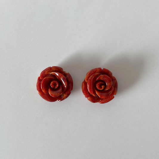 Natural sponge coral  rose 15mm loose, Dark red color, for jewelry making, pair for earrings, Price per pair