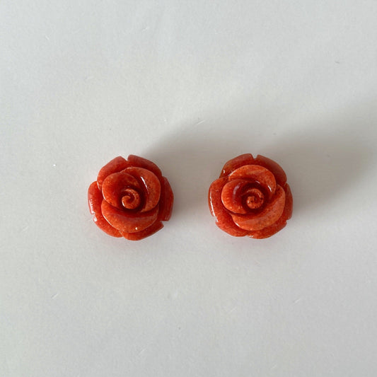 Natural sponge coral  rose 15mm loose, Red color, for jewelry making, pair for earrings, Price per pair