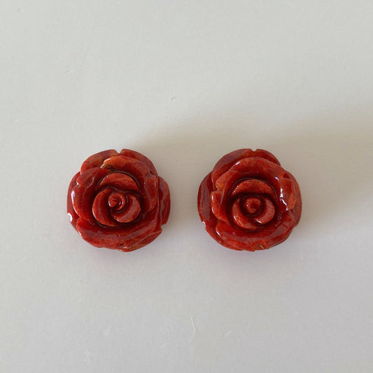 Natural sponge coral  rose 18mm loose, Dark red color, for jewelry making, pair for earrings, Price per pair