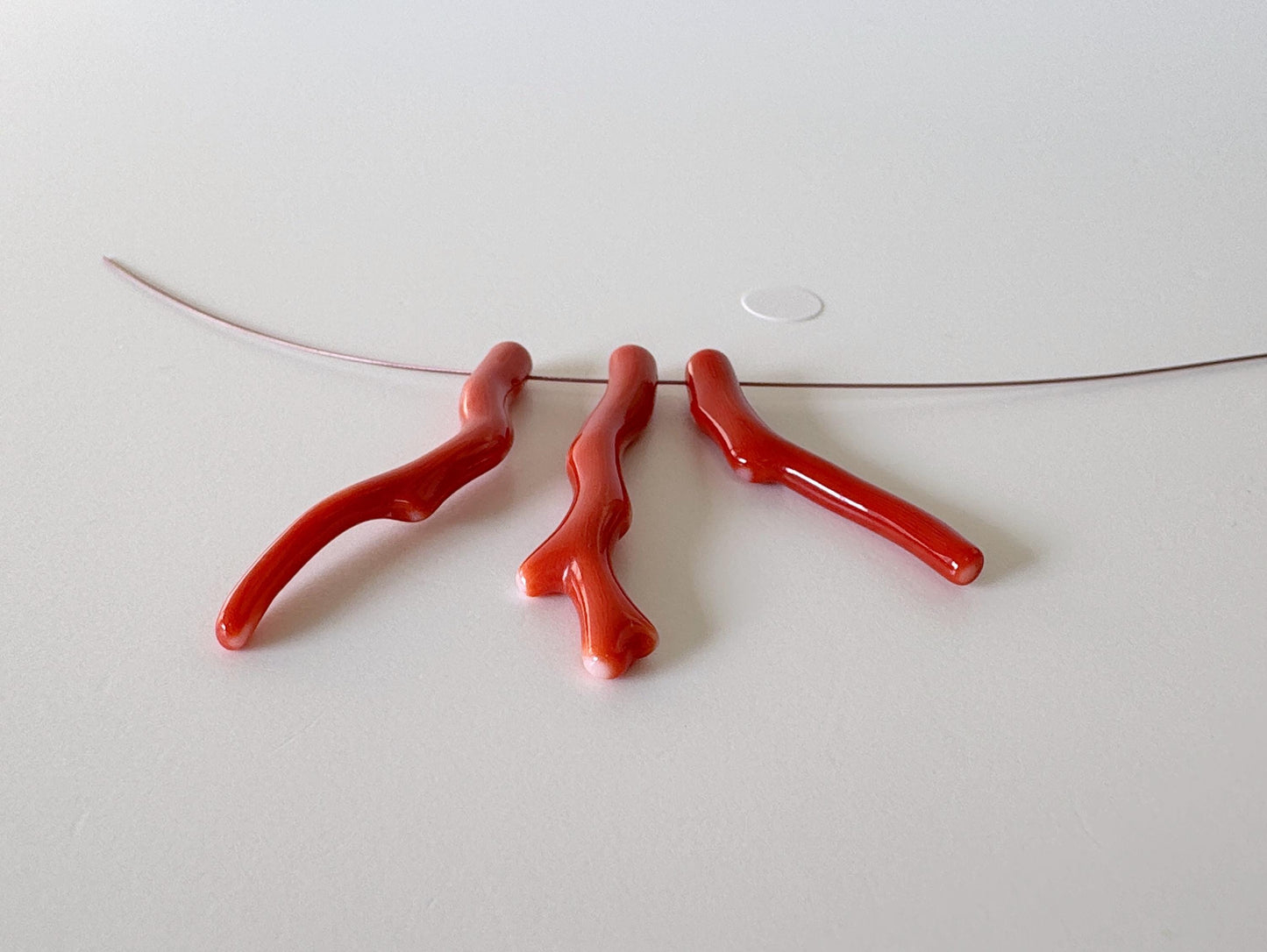 Natural Japanese Momo Coral branches, Set of 3pcs, Natural Dark Orange Color, Side Full-Hole, Genuine Precious Coral, for Jewelry Making