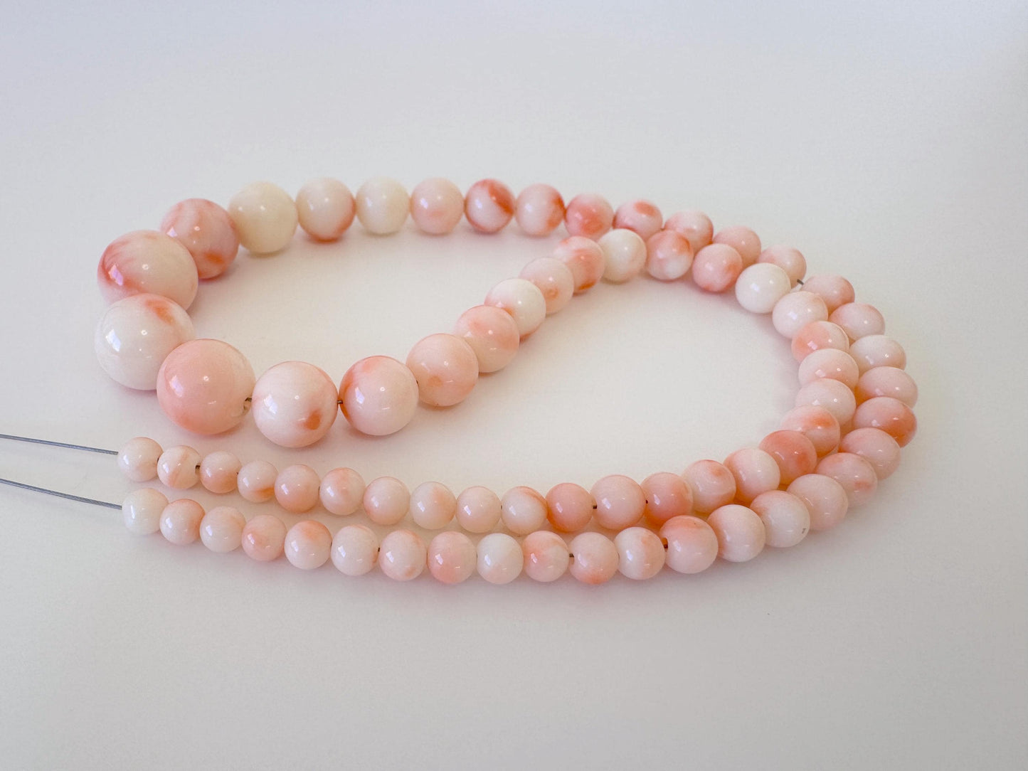 Natural Coral Strand Beads – Deep Sea Round Coral 4-11.4mm Pink White Orange, 41cm