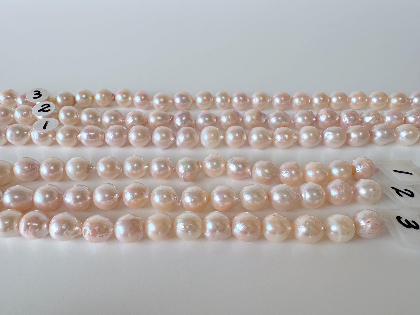 Japanese Akoya Pearl Strand 7-7.5mm Baroque Beads, White Pink Overtone (40cm, Saltwater Cultured)