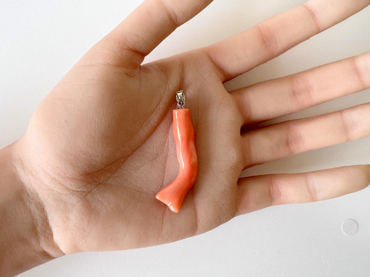 Coral Branch Pendant Natural Deep Sea Coral: Orange Pink Coral Jewelry Accent, Silver Bail (40mm Length)