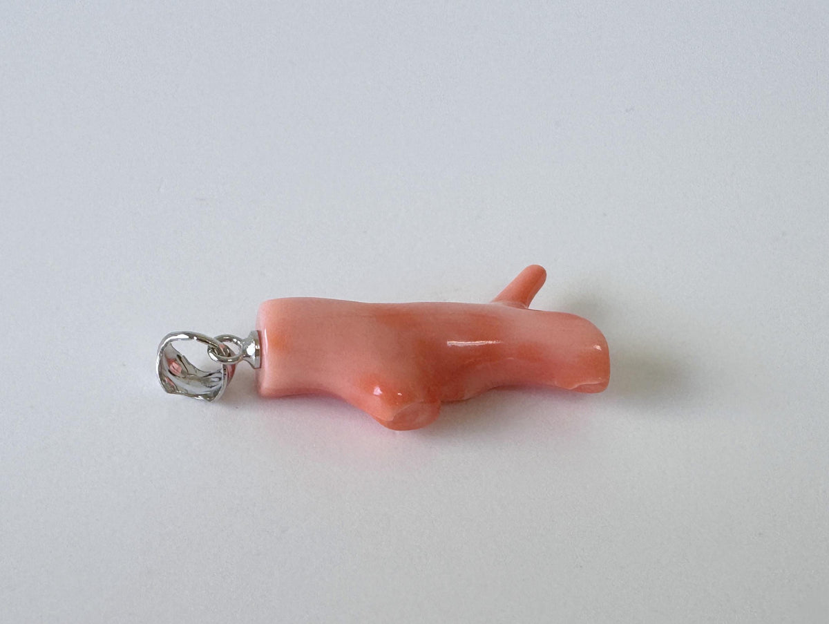 Coral Branch Pendant: Natural Pink Orange Deep Sea Coral, Silver Rhodium-Plated Bail | 27mm, Jewelry Accessory