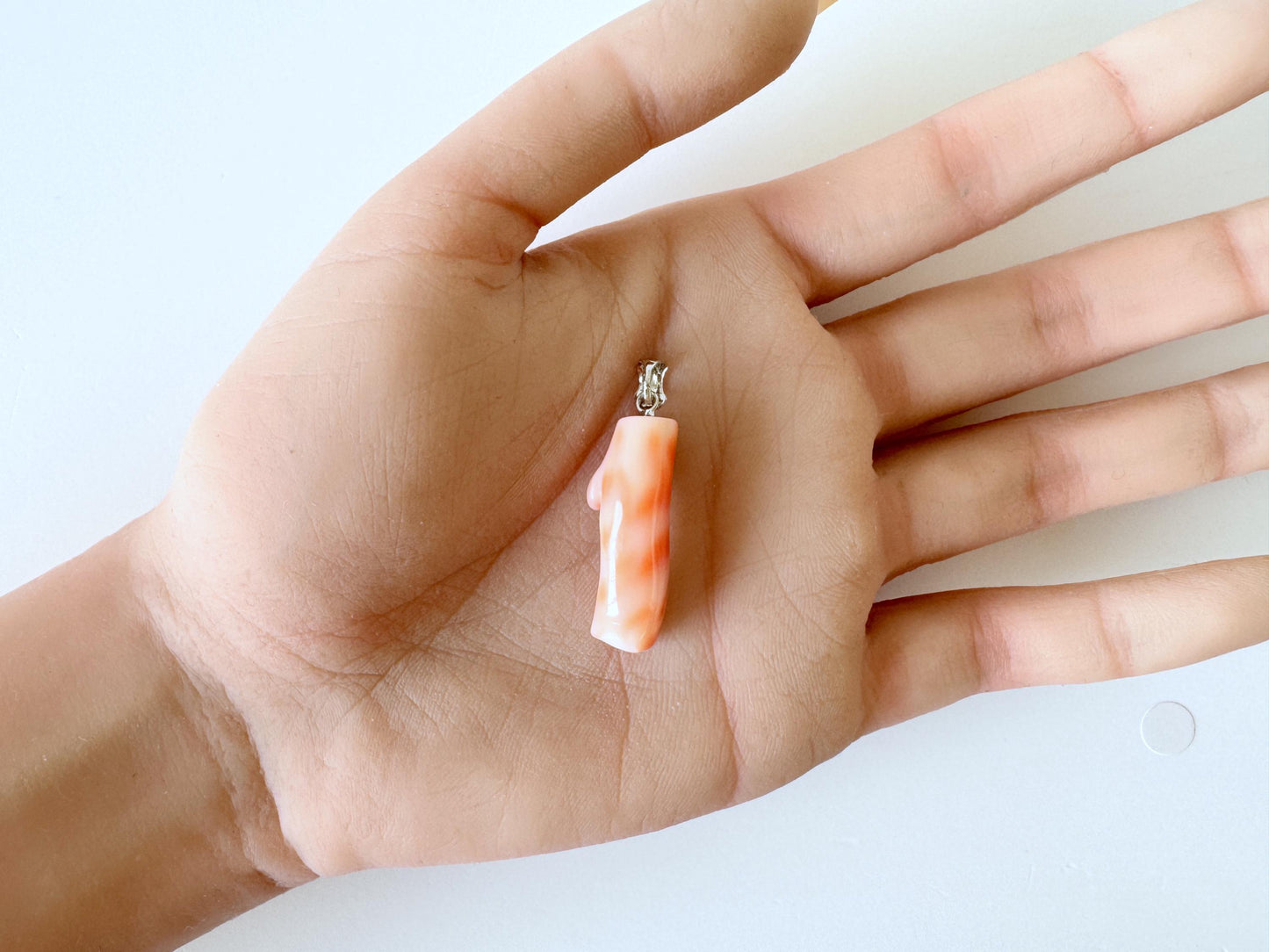 Coral Branch Pendant Natural, Pink Orange  Deep Sea Coral (27mm Length, Rhodium-Plated Silver Bail, Real Organic Jewelry)