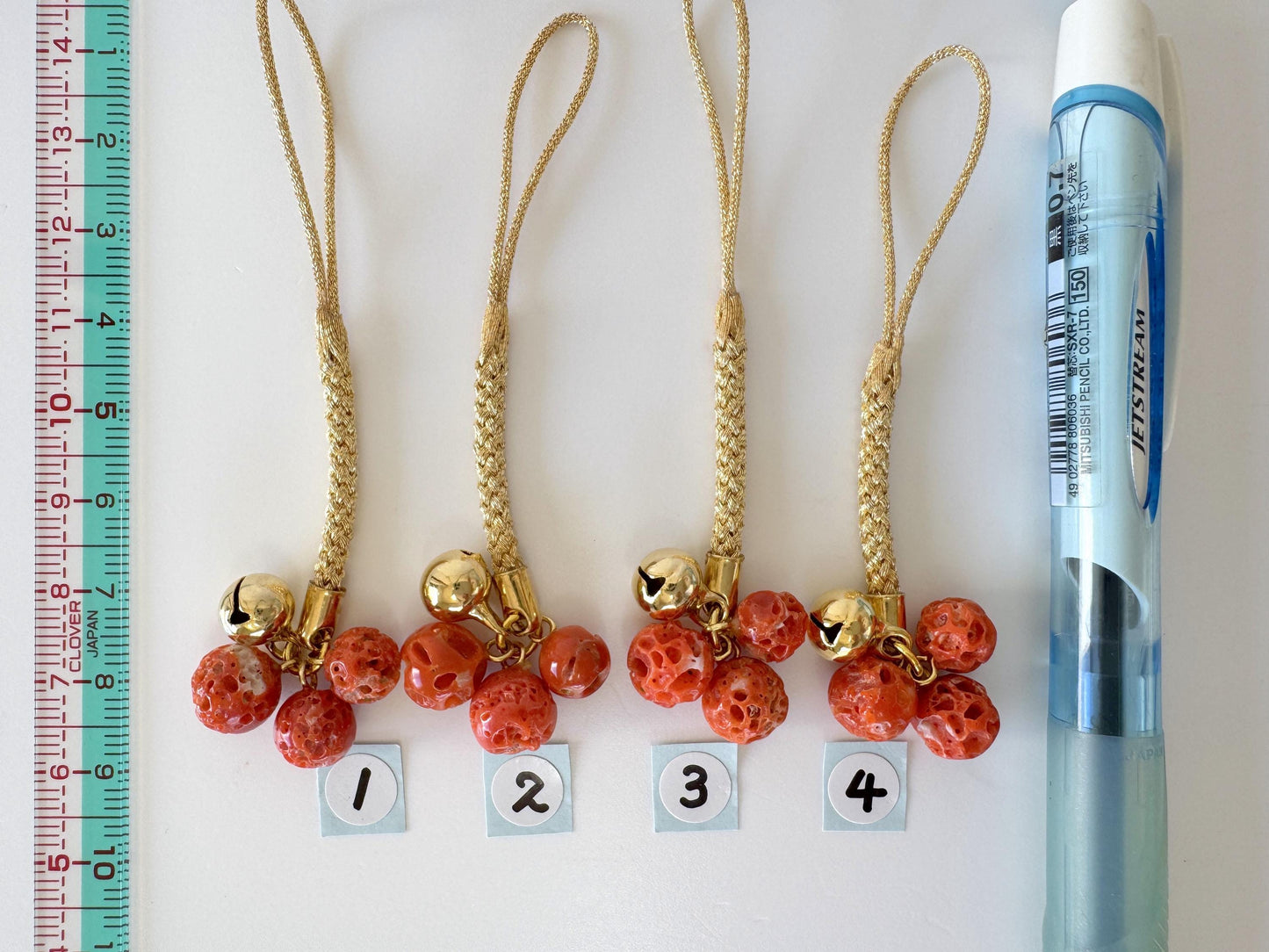 Lucky charm, Natural Aka (red) coral key strap, Netsuke strap, Natural color precious coral
