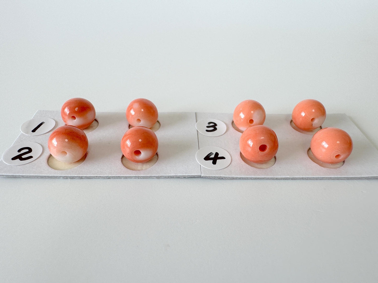 7.9-8.5mm Full-hole Natural Momo Coral Semi-Round Loose, Orange coral, for earring sets, natural color, price per pair, For jewelry making
