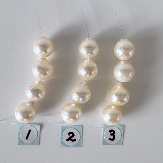 Japanese Cream White Akoya Pearl Beads, 9-9.5mm, Mini Strand, Short Strand, 4 Pieces, Genuine Akoya Pearl, Cultured in Sea Water