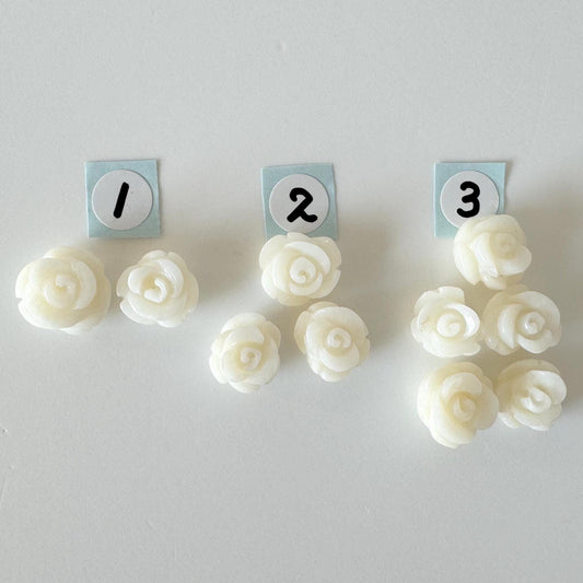 Natural White bamboo Coral Rose Carvings with Imperfection, 9-12mm, White color, Price per set of 2-5 pcs, For Jewelry Making