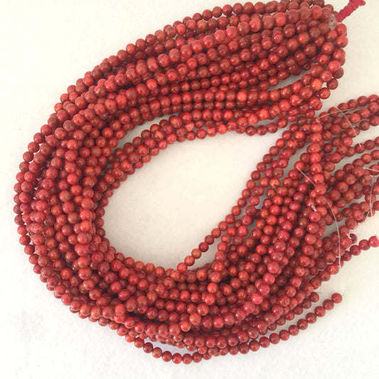 Natural sponge coral 5.5-6mm strands, Red-deep red color, 16inches, 40cm, Apple coral strands, Price per strand