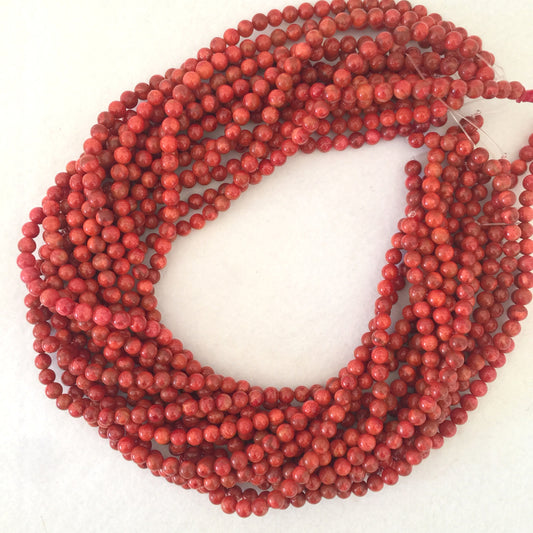 Natural sponge coral 5.5-6mm strands, Red-bright red color, 16inches, 40cm, Apple coral strands, Price per strand