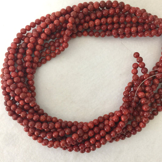 Natural sponge coral 6-6.5mm strands, Deep red color, 16inches, 40cm, Apple coral strands, Price per strand