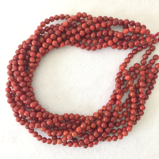 Natural sponge coral 6-6.5mm strands, Red-deep red color, 16inches, 40cm, Apple coral strands, Price per strand