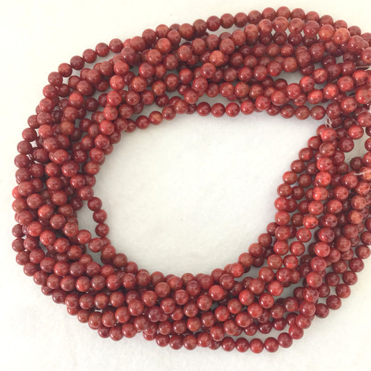 Natural sponge coral 6.5-7mm strands, Deep red color, 16inches, 40cm, Apple coral strands, Price per strand