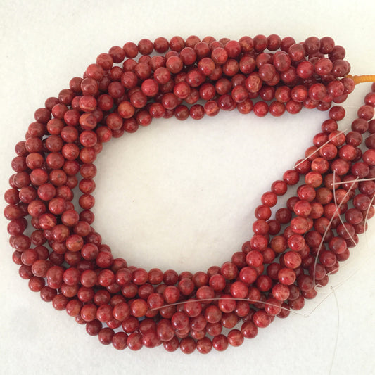 Natural sponge coral 7.5-8mm strands, Red-deep red color, 16inches, 40cm, Apple coral strands, Price per strand