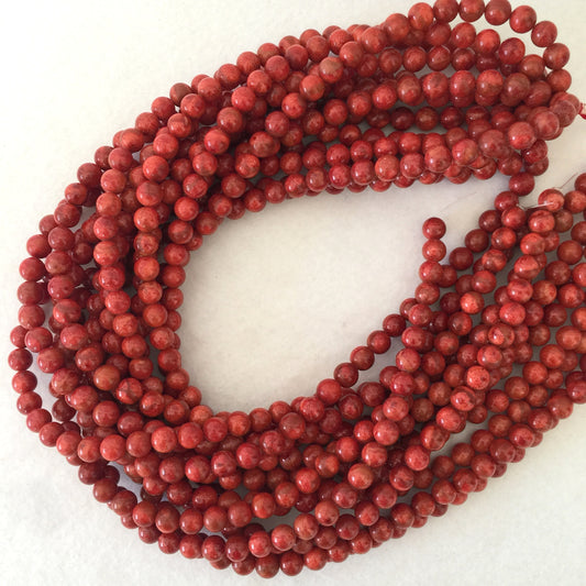 Natural sponge coral 7.5-8mm strands, Red-bright red color, 16inches, 40cm, Apple coral strands, Price per strand