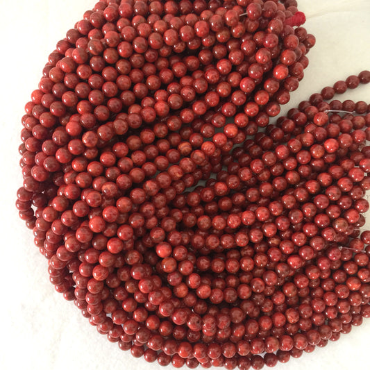 Sponge Coral Strand: 8-8.5mm Apple Coral Beads, 15.7", Deep red color