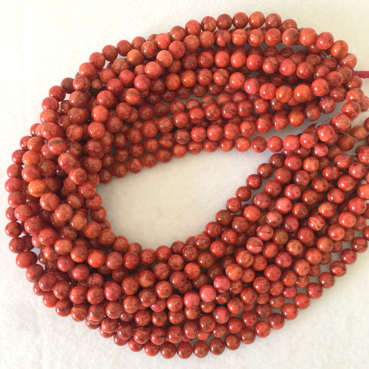 Natural sponge coral 8-8.5mm strands, Bright red color, 16inches, 40cm, Apple coral strands, Price per strand